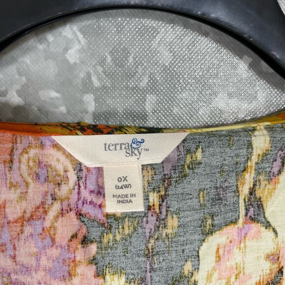 Terra & Sky NWT Green & Pink Ruffle Blouse - Plus Size 0X (14W) - Long Sleeves - Picture 5 of 7